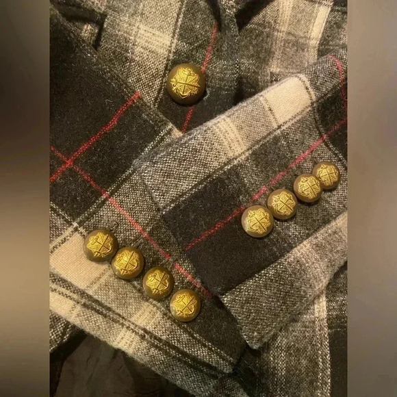 Smythe Patch Pocket Duchess Blazer Wool Jacket 2 XS Black Red Tartan Plaid $895 - Picture 5 of 7